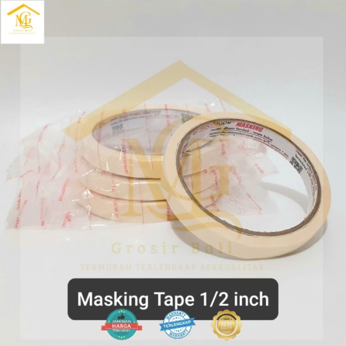 1 PCS ISOLASI KERTAS 1/2 INCH X 20 YARD MASKING TAPE LAKBAN KERTAS SERBAGUNA MUDAH SOBEK ANTI LEM BE