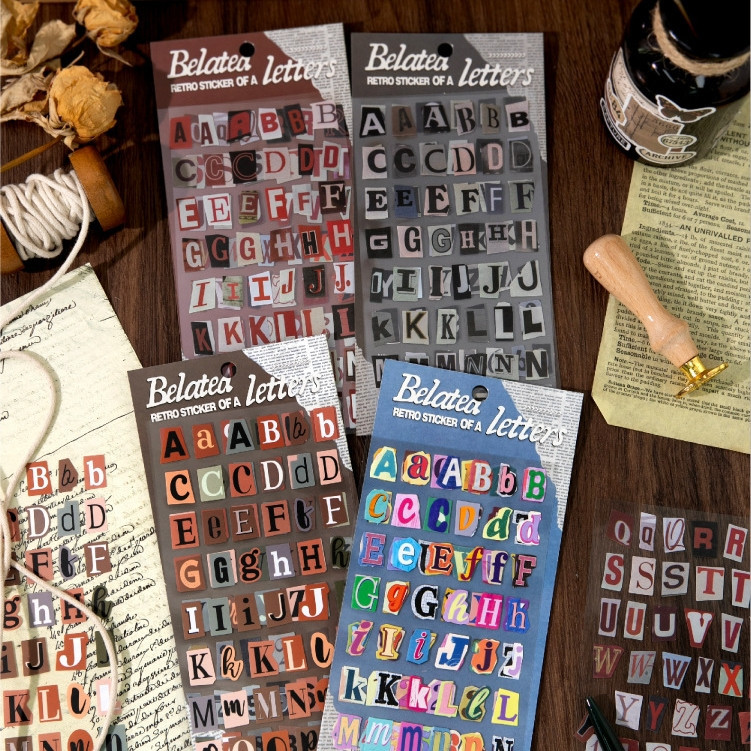 [Gongjin] Sticker Huruf BELATED LETTERS Retro Junk Journal Alphabet Stiker