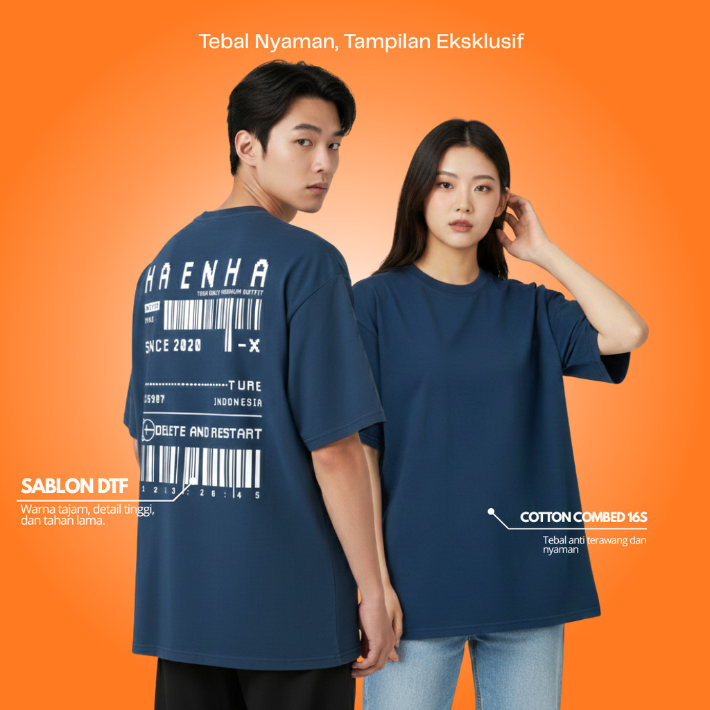 HAENHA Kaos Oversize Heavyweight Barcode Cotton Combed 16S