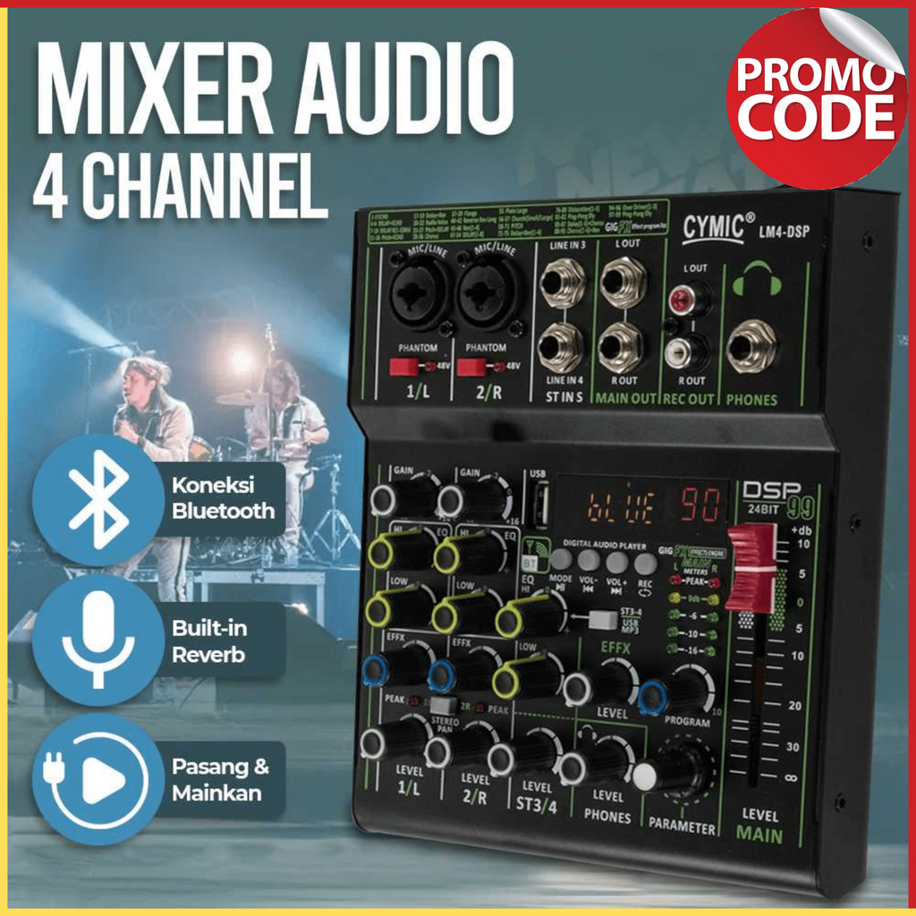 PROMO TERBARU USB Audio Mixer Profesional Bluetooth Karaoke 4 Channel 99 DSP Effects LM4 DSP/ Mixer 
