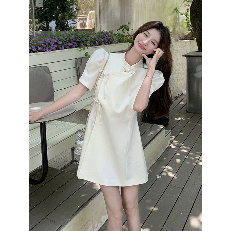 [Warna Wanita][COD] Gaun Kancing Mutiara Baru Wanita - Rok Pendek Elegan Mewah dan Melangsingkan