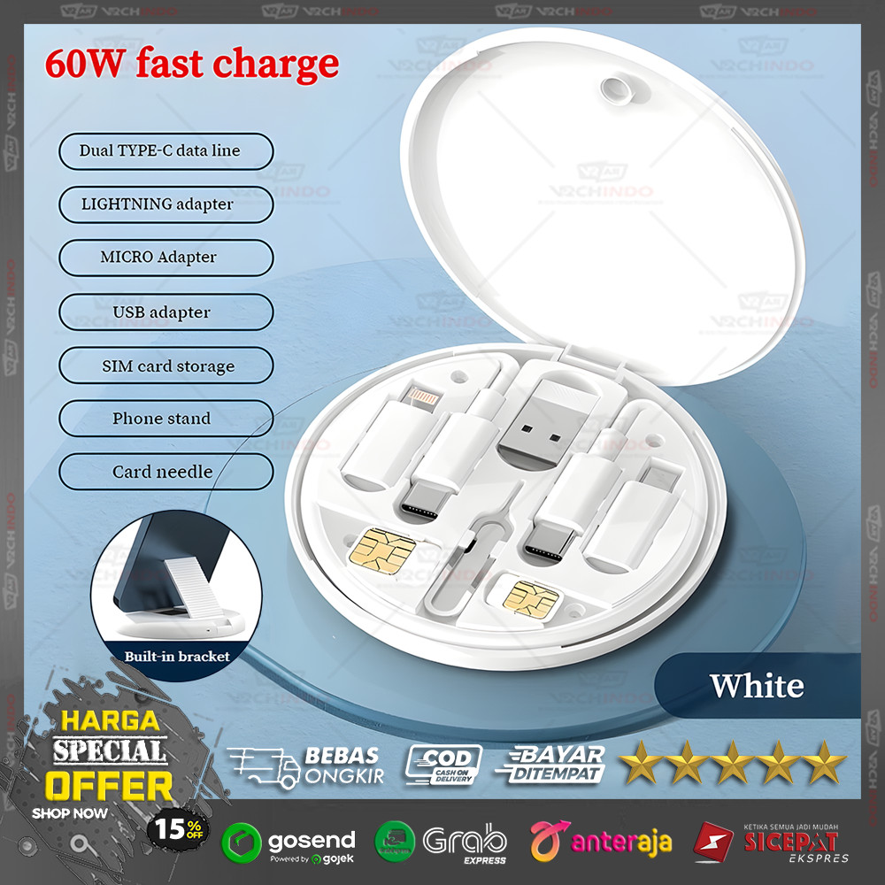 Kit Kabel Type C 5 IN 1 Dengan SIM Ejector & Phone Holder PUTIH 