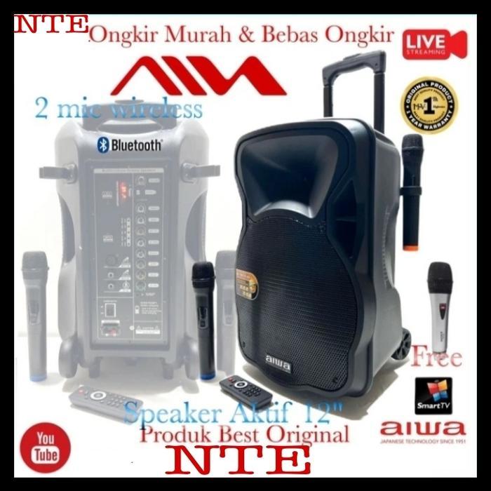 Speaker aktif Salon 12 inch Aiwa Mega Bass wireless microphone Karaoke