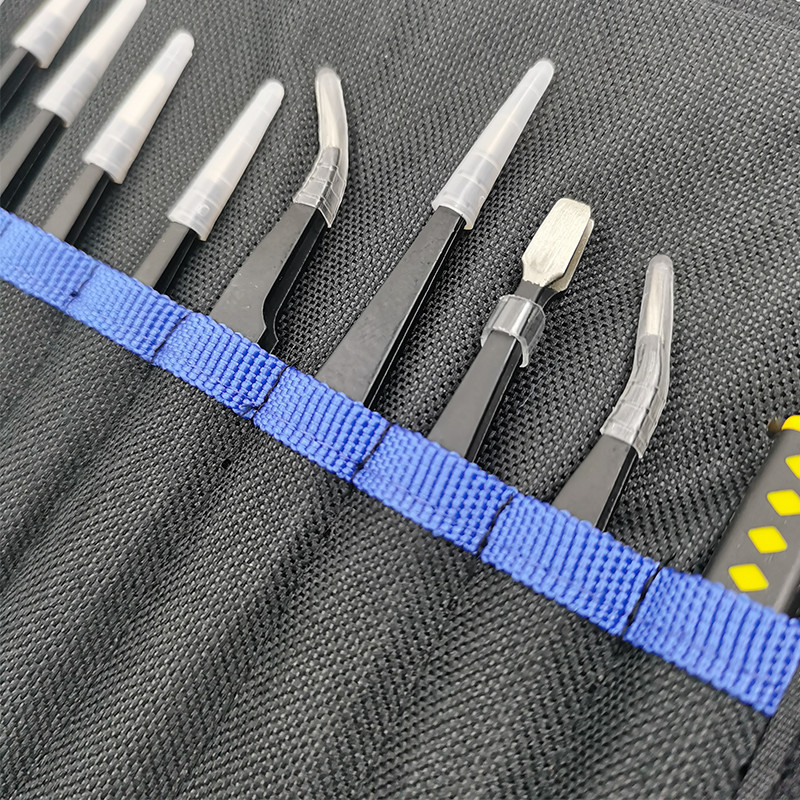 Set Pinset Serbaguna Isi 9pcs Pinset Stainless Steel Lurus Bengkok Anti Karat Presisi Tinggi Hitam
