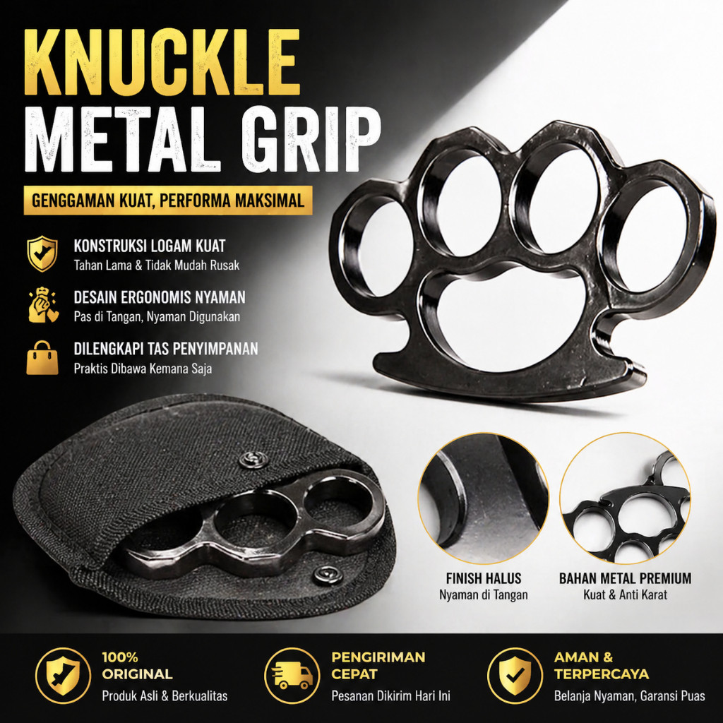 Knuckle Grip Solid Besi Hitam, Alat Perlindungan Jari untuk Boxing & Beladiri, Bonus Sarung Gratis