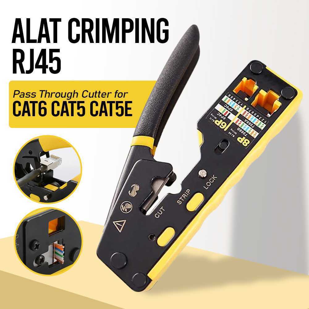 Tang Crimping RJ45 Pass Through Cat5 Cat5e Cat6 Alat Crimp Kabel LAN Multifungsi