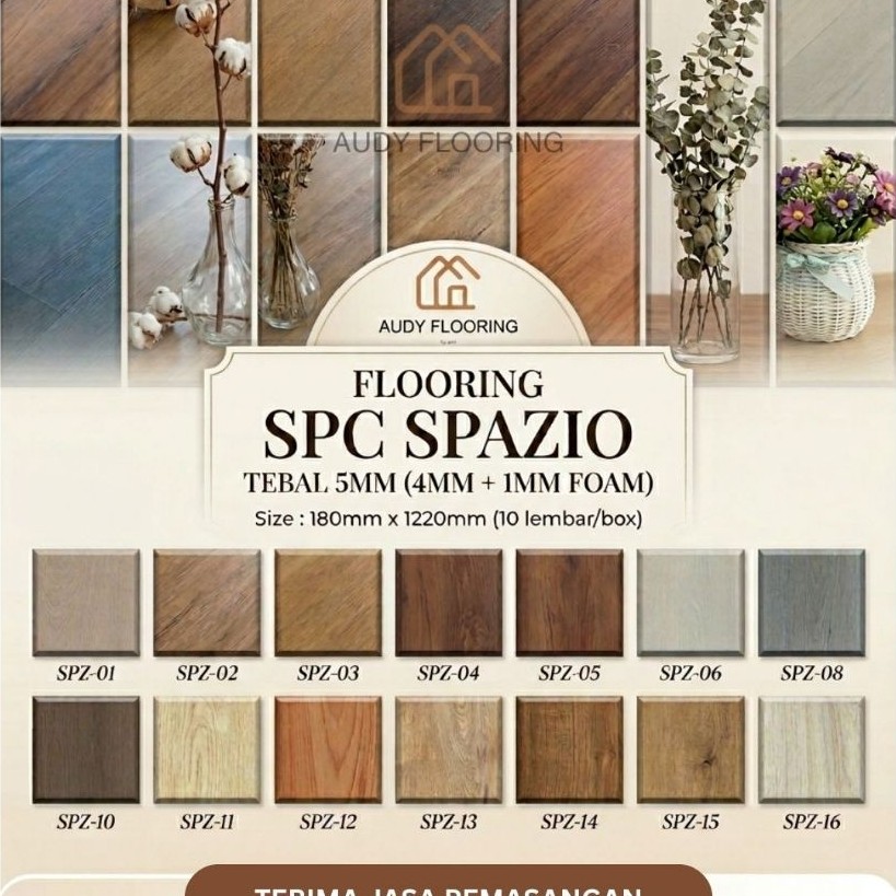 SPC LANTAI SPAZIO Tebal 5mm (4mm + 1mm Foam) | Lantai SPC Klik | SPC Motif Kayu