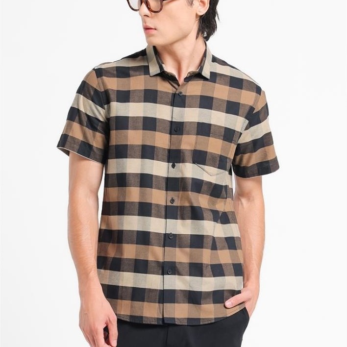 MANZONE - Kemeja Lengan Pendek Best Seller Motif Kotak-Kotak Rodrick Raka