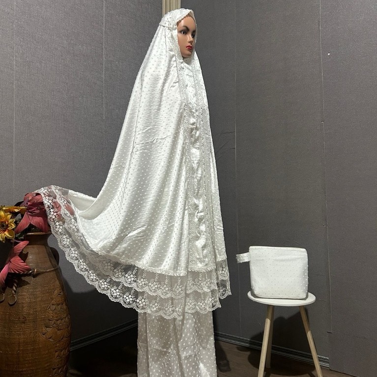 Mukenah Giri sky - Mukena white - Mukenah Putih Terbaru - Mukenah Putih Cantik - Mukenah Putih Terba