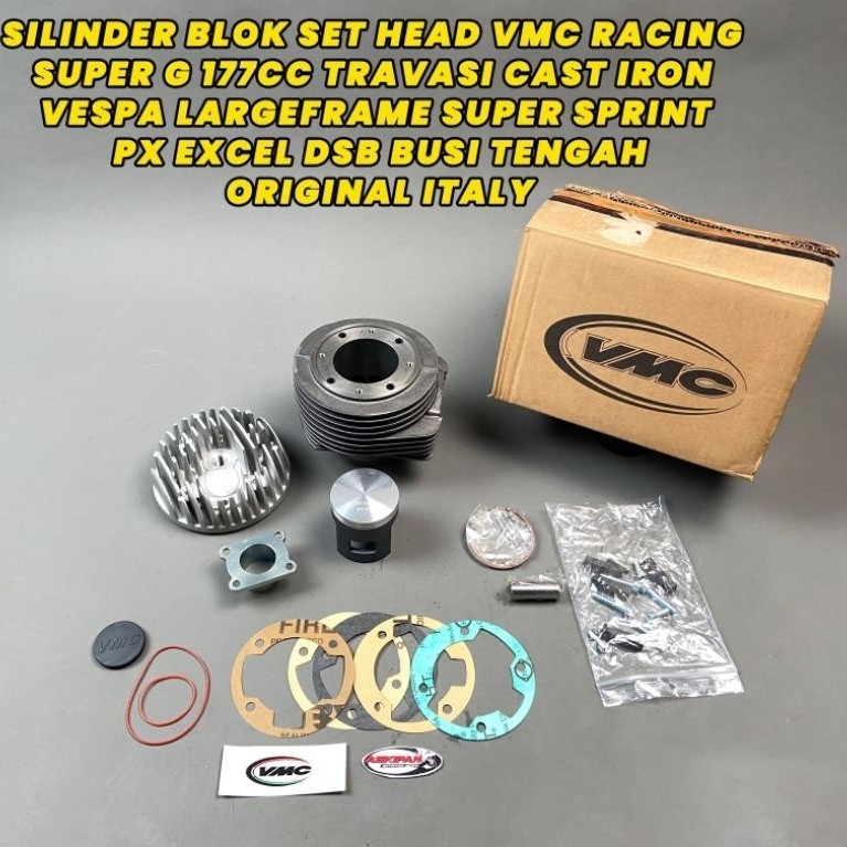 SILINDER BLOK SET HEAD VMC RACING SUPER G 177CC TRAVASI CAST IRON VESPA LARGEFRAME SUPER SPRINT PX E
