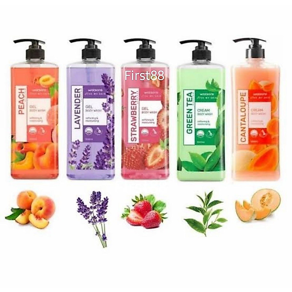 Watson Love Skin Sabun Mandi Cair Body Wash 1 Liter - Love My Skin - Varian Strawberry, Green Tea, P