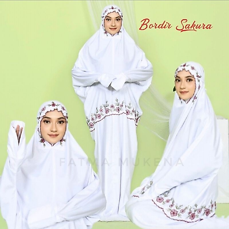 MUKENA TERUSAN DEWASA/LAJURAN SAKURA BORDIR LAJURAN PUTIH