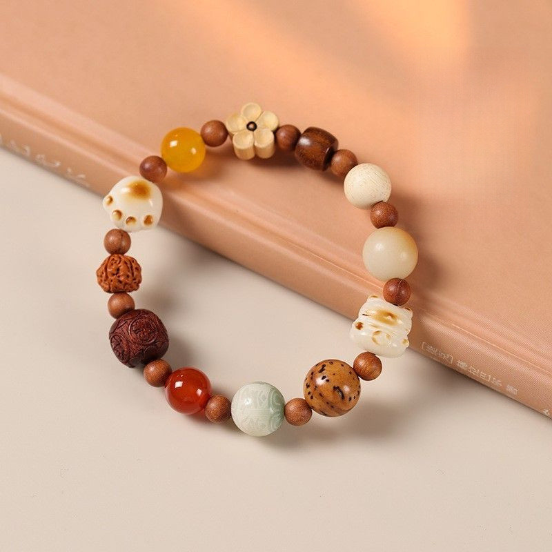 Gelang Manik-manik Buddha Tunggal dari Akar Bodhi Giok Putih
