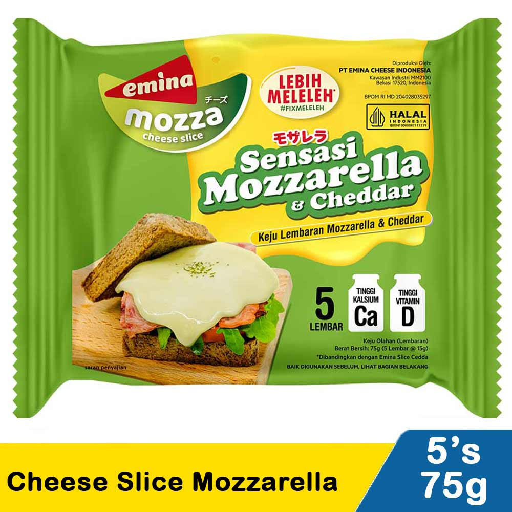 Keju Emina Mozarella Slice Lembaran isi 5pcs 75gr -tgrg