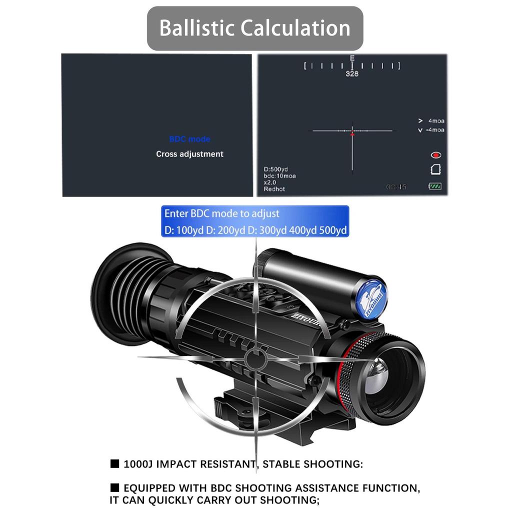 Thermal Sight Riflescope TGS30 Hunting IR Tactical BDC Reticle 6 Color Palette Hotspot Tracking Ther