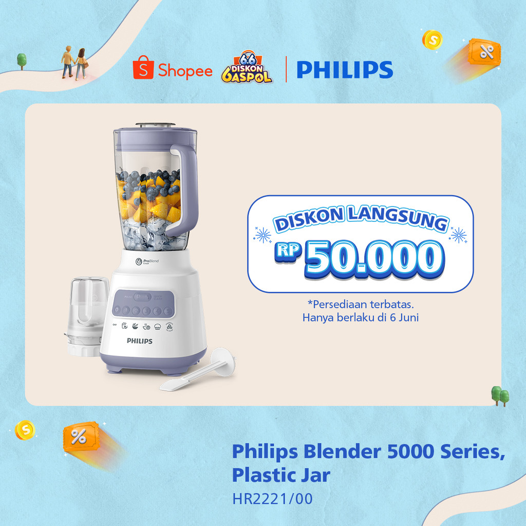 Blender Philips Plastik 2 liter - 5000 Series HR2221/00 - Blender jus - Blender bumbu philips - Dry 
