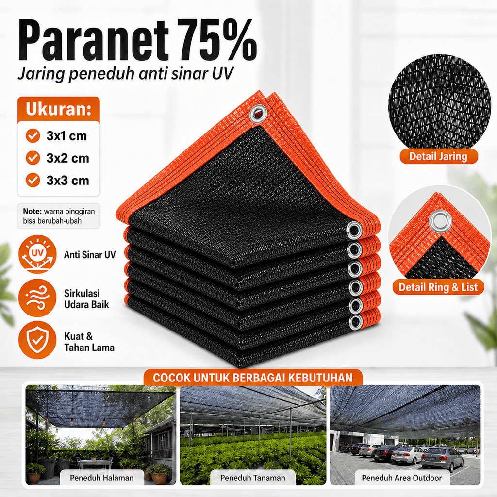 Jaring Paranet 75% Anti UV Warna Hitam