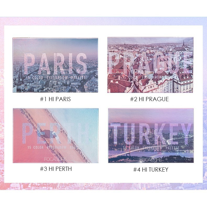 (READY & ORI) Focallure Eyeshadow Pallete GO TRAVEL 15 Colors PARIS TURKEY PRAGUE PERTH TOKYO FA100