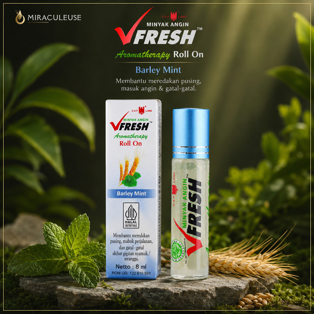 V Fresh Aromatherapy Roll On Barley Mint 8ml Minyak Angin Aromaterapi Cap Lang Original
