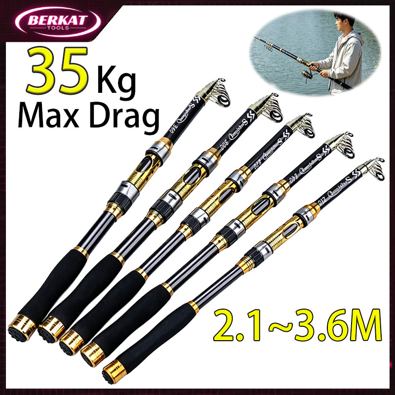 Joran Pancing Carbon Fiber Sea Fishing Rod 2.1M-3.6M/7 Tongkat Stik Pancing 3.6Meter Stick Pancingan