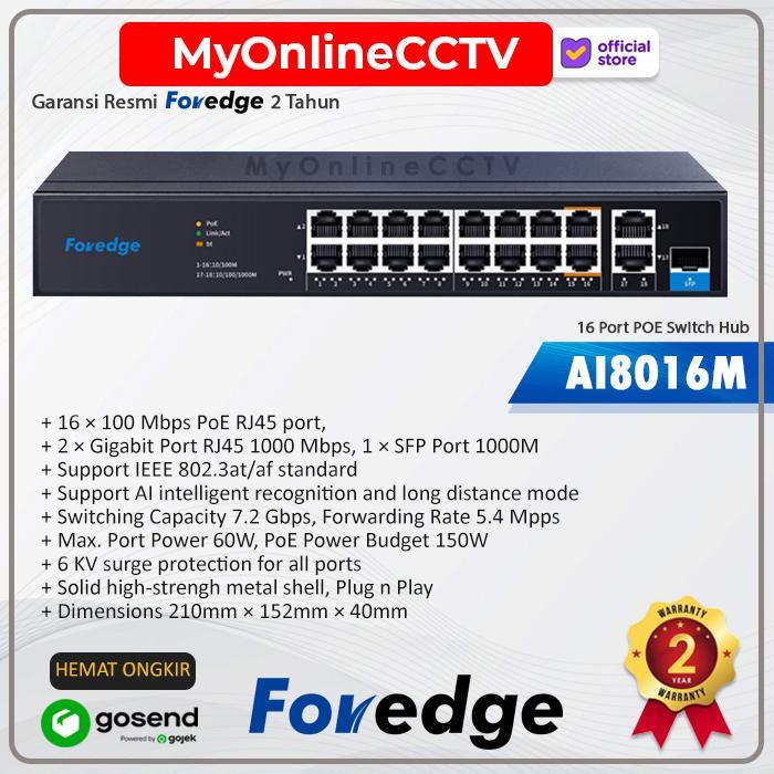 Foredge AI8016M Switch 16 Port AI PoE IP Camera With SFP Unmanaged Hub