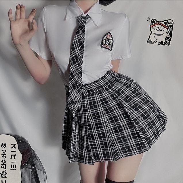 Set Cosplay Costume Student Jepang Uniform Lingerie Sexy Pelajar Dasi - Set Costume XL