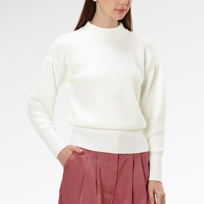 Benang Jarum - Sweat Shirt With Puff Sleeve - White