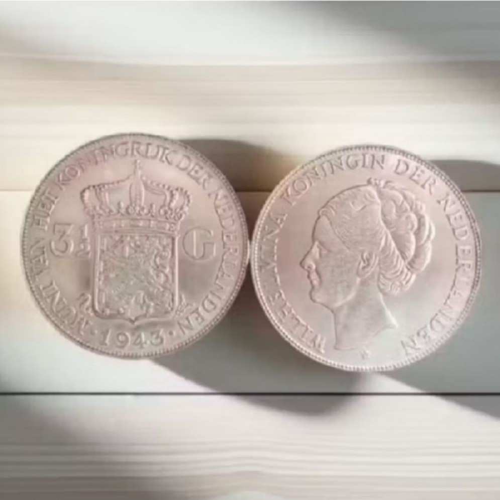 KOIN SILVER PERAK NEDERLAND BELANDA WILHELMINA 3½ G 1943