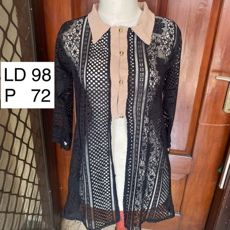 Atasan Kemeja Wanita Nerawang Knit Black Top Sheer