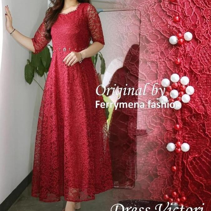 Khza- Gamis Brukat Payet Terbaru Gamis Full Furing Dress Vict Gamis Acara Pesta Pernikahan Dan Wisud