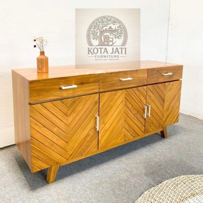 Buffet bufet bifet tv meja tv kayu jati solid Grade A minimalis antik jepara mebel laci 3 lemari alm