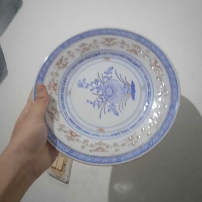 PIRING BULAT KERAMIK PORSELEN PIRING CANTIK PIRING KERAMIK HIASAN PIRING MEWAH PIRING WARNA BIRU CAN