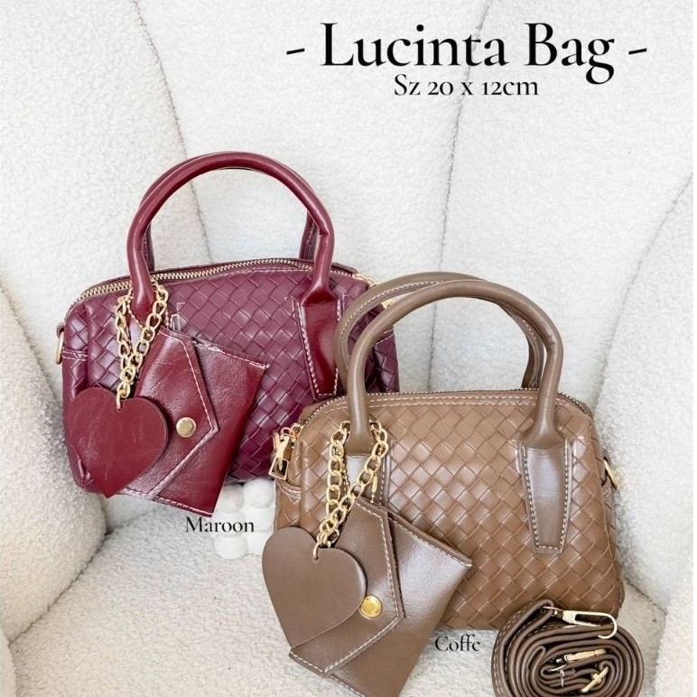 Lucinta Bag – Tas Wanita Handbag Mini Premium 20x12 cm (Maroon/Coffe + Aksesoris)