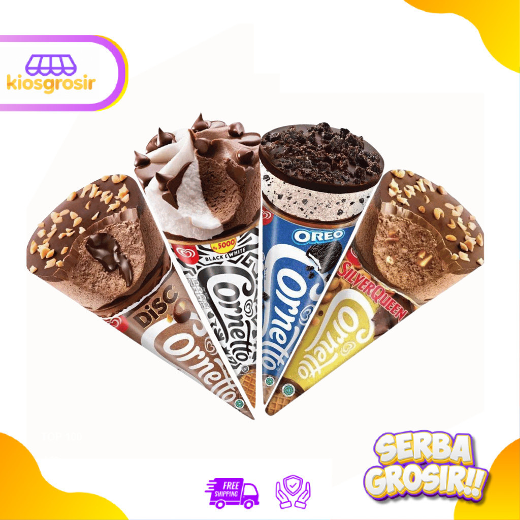 KIOSGROSIR WALLS Wall's Cornetto Ice Cream 80 ml - 108 ml All Varian Es Krim Classic Chocolate Oreo