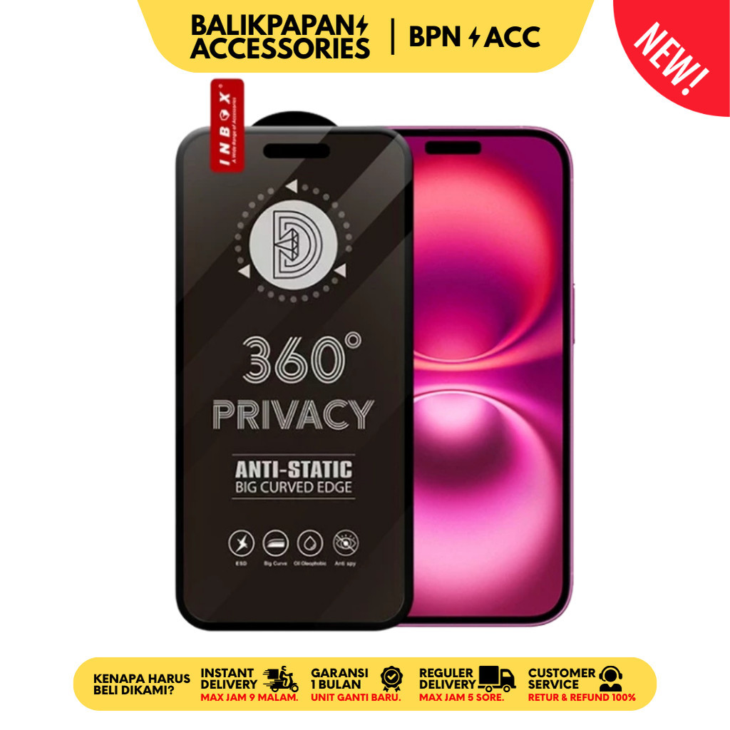 Anti Gores Tempered Glass iPhone INBOX Anti Spy 360 Anti Privacy  - BALIKPAPAN ACCESSORIES