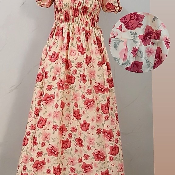 Long Dress Smoke Rample Motif Bunga Bunga/Daster Panjang Dress Pantai