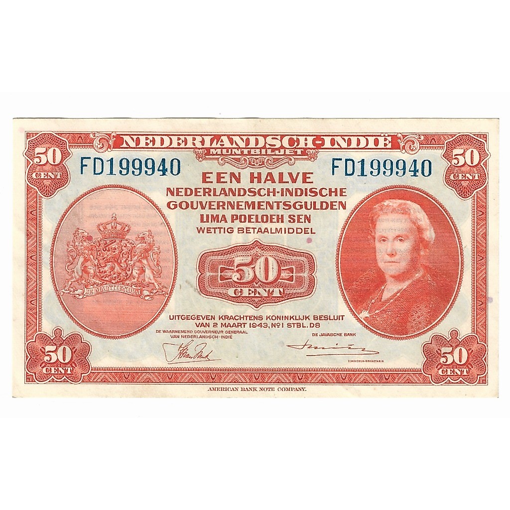 Uang Belanda NICA Gulden 50 Cent Original