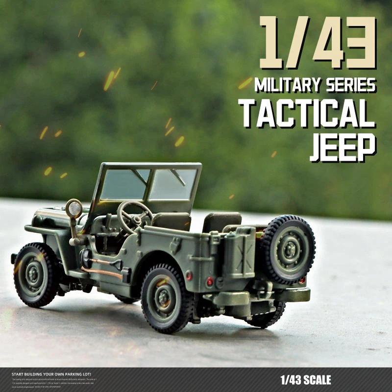 1/43 JEEP WILLYS Model Miniatur Kendaraan Militer Mainan Mobil dari Paduan Seng dengan Roda Bebas, D