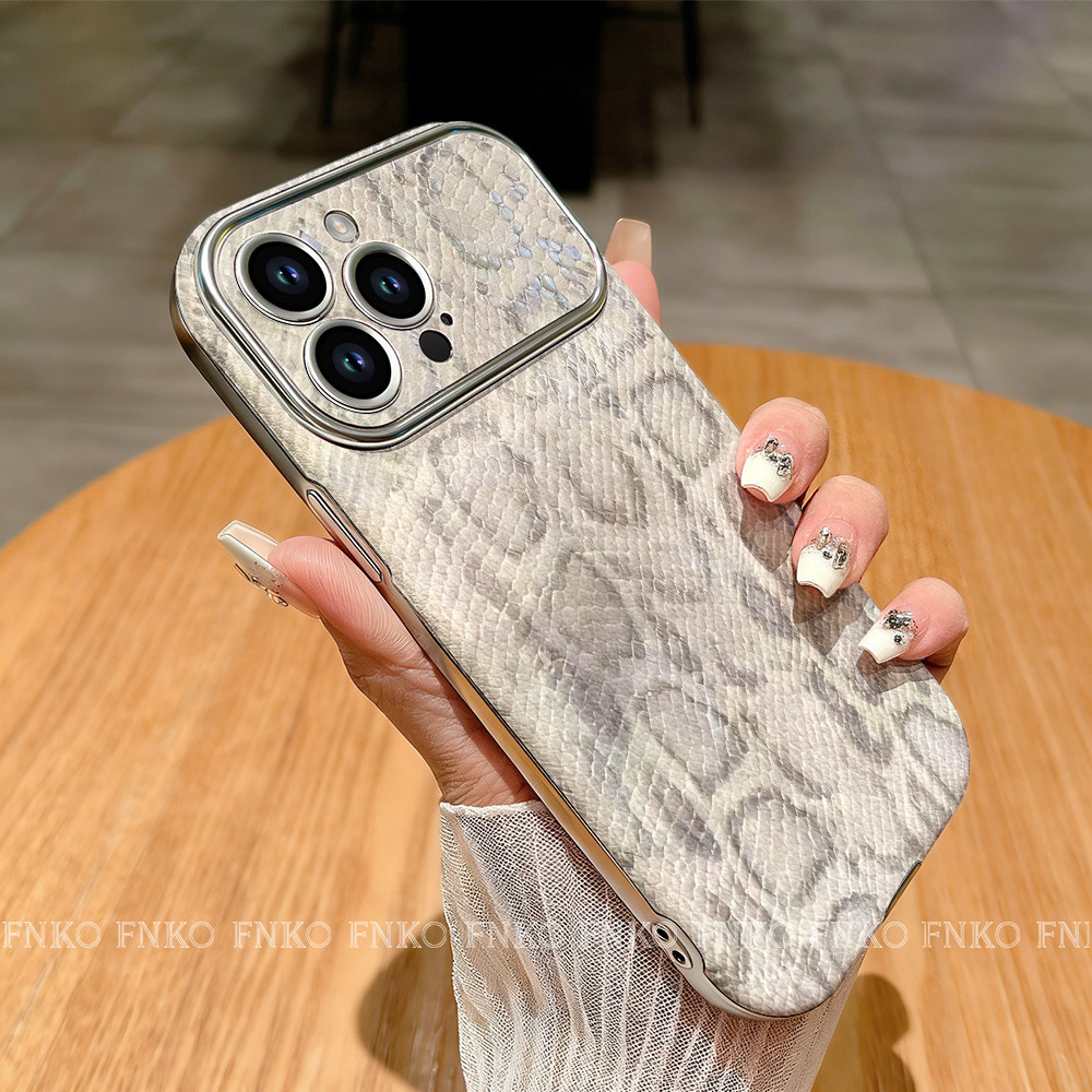 Casing HP Untuk iPhone17 16 15promax 12 13 14 11 Casing dengan Desain Kulit Ular Abu-abu L0003232
