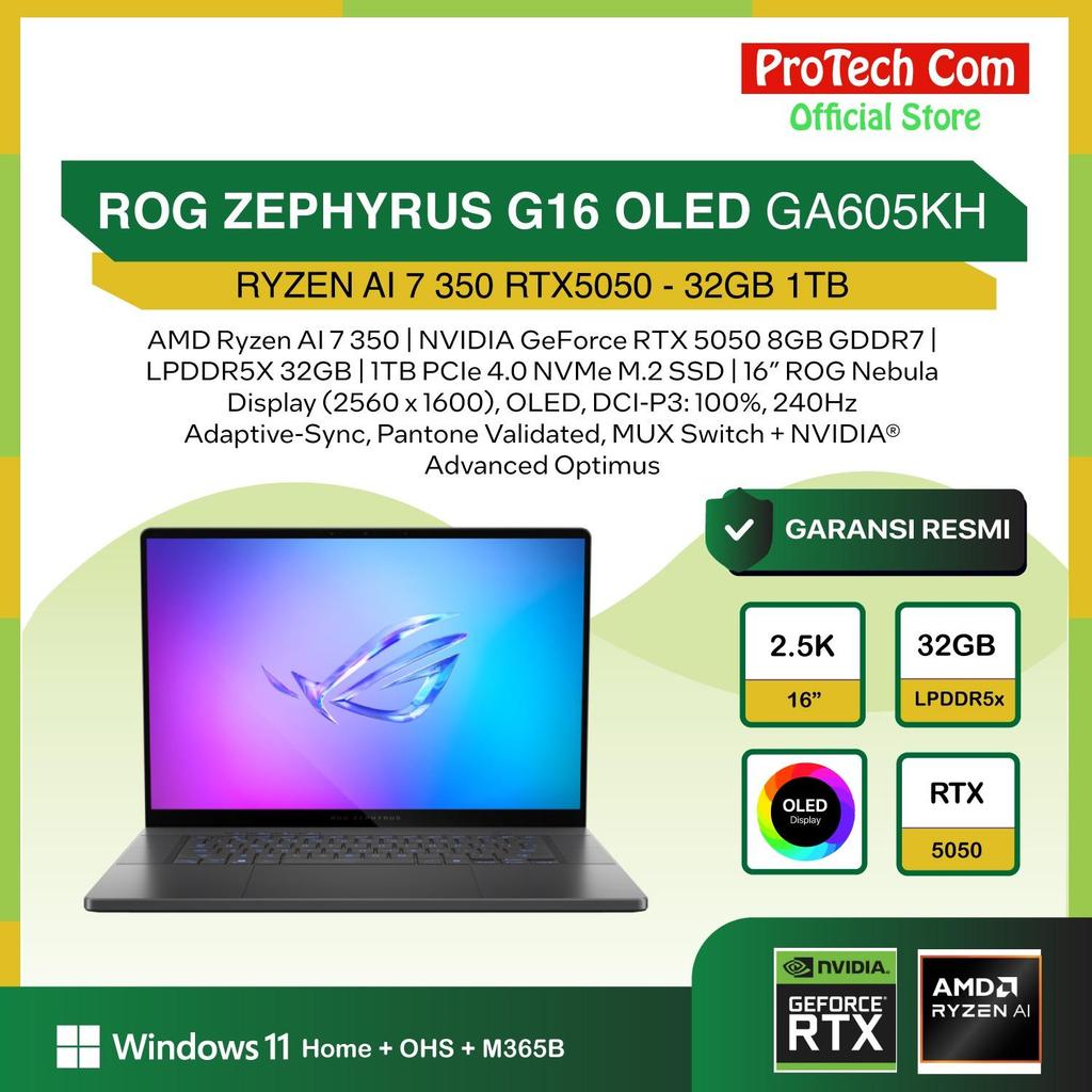 ASUS ROG ZEPHYRUS G16 OLED GA605KH RYZEN AI 7 350 32GB 1TB RTX5050 8GB 16.0 NEBULA OLED WQXGA 2.5K 2