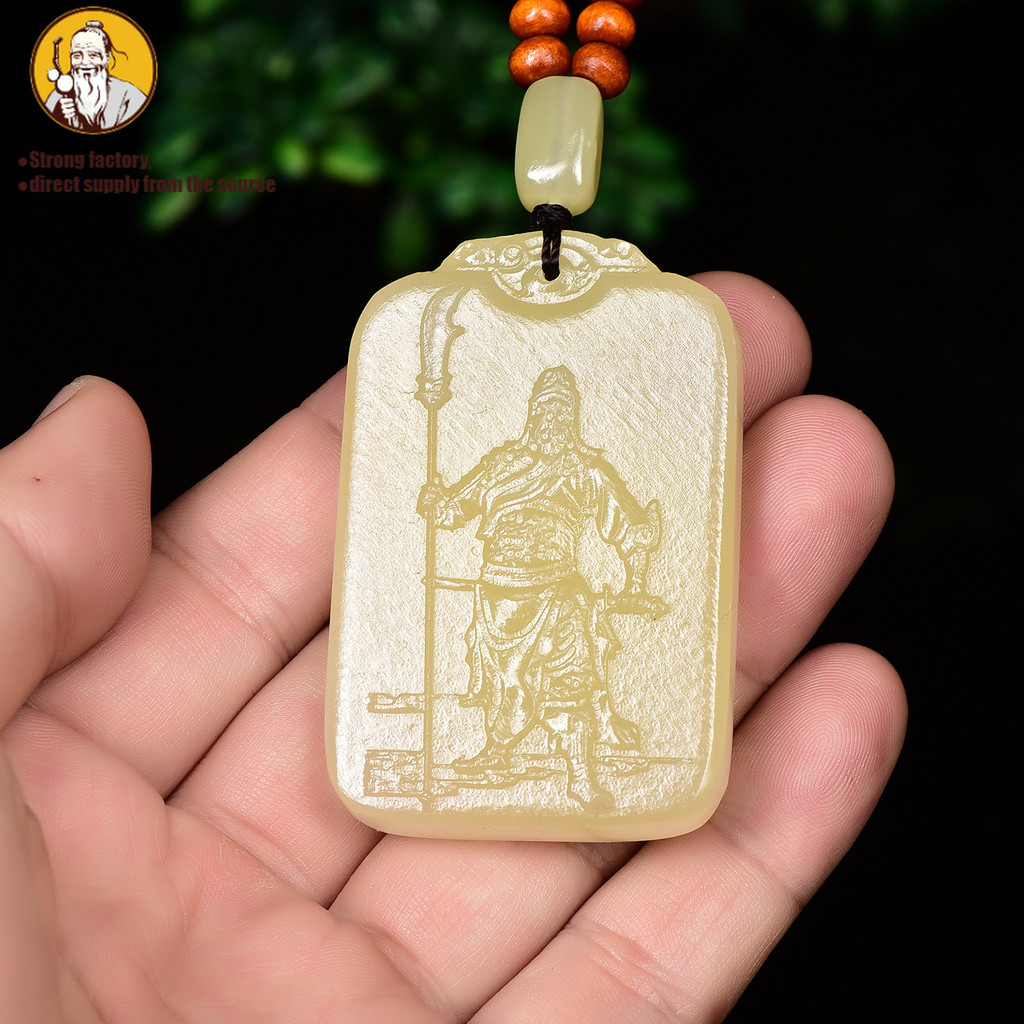Giok Xinjiang Hetian, liontin Guan Gong Erye, liontin ukiran tangan 59 * 38 * 10mm