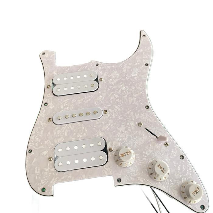 Ready Fender Pickguard Fender Stratocaster Full Set HSH Putih Perloid dengan 3 Knop Pickup & Switch 