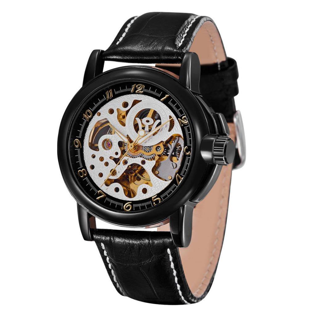 Ouyawei Jam Tangan Skeleton Leather Strap Automatic Mechanical Watch - OYW1039