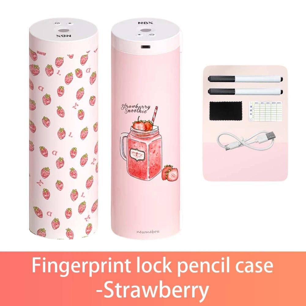 Kotak Pensil NBX dengan Kunci Sidik Jari dan Password, Lapisan Ganda Silindris, Tas Pensil Lucu deng
