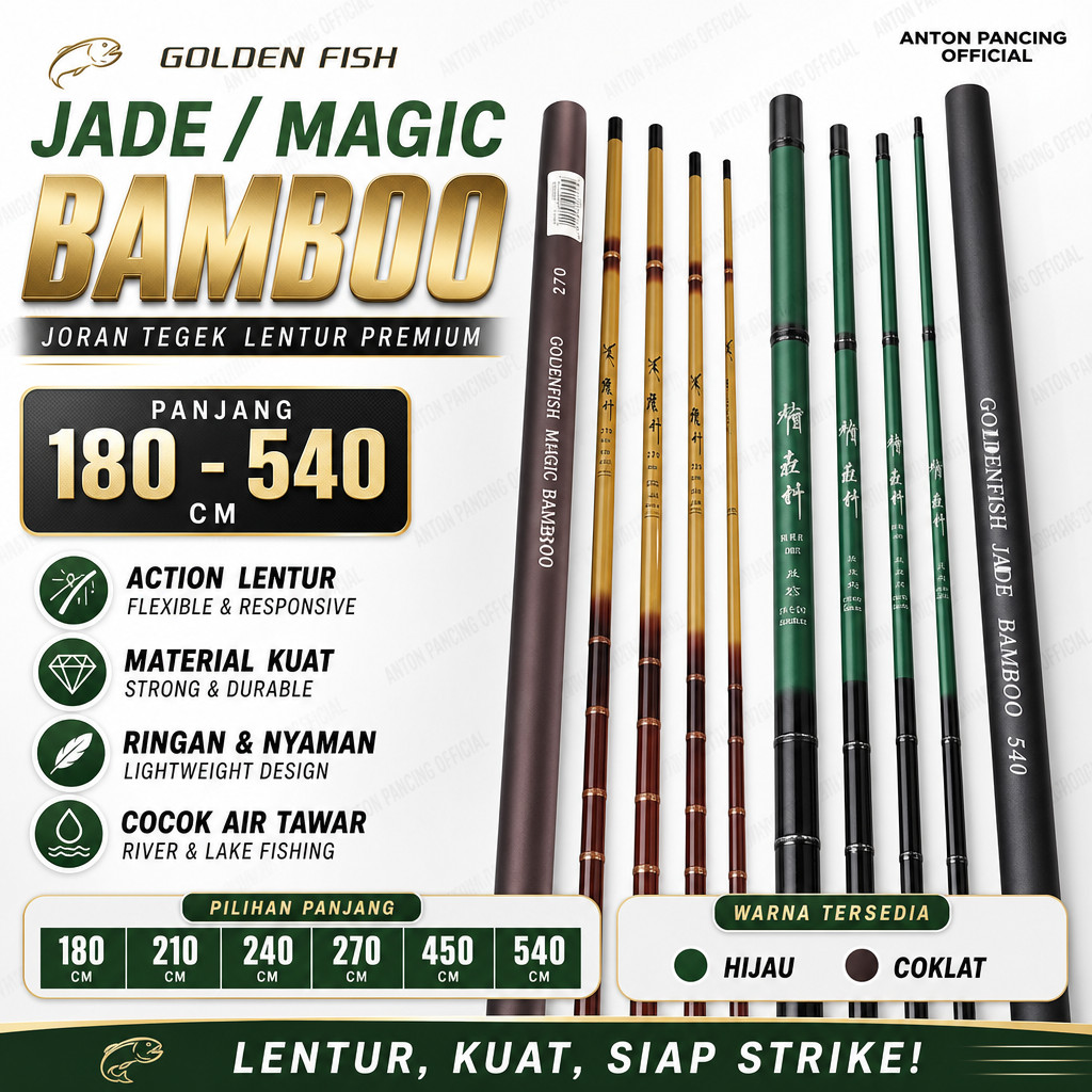 Tegek Golden Fish Jade / Magic Bamboo | 180 210 240 270 450 540 Cm Ruas Panjang Lentur |