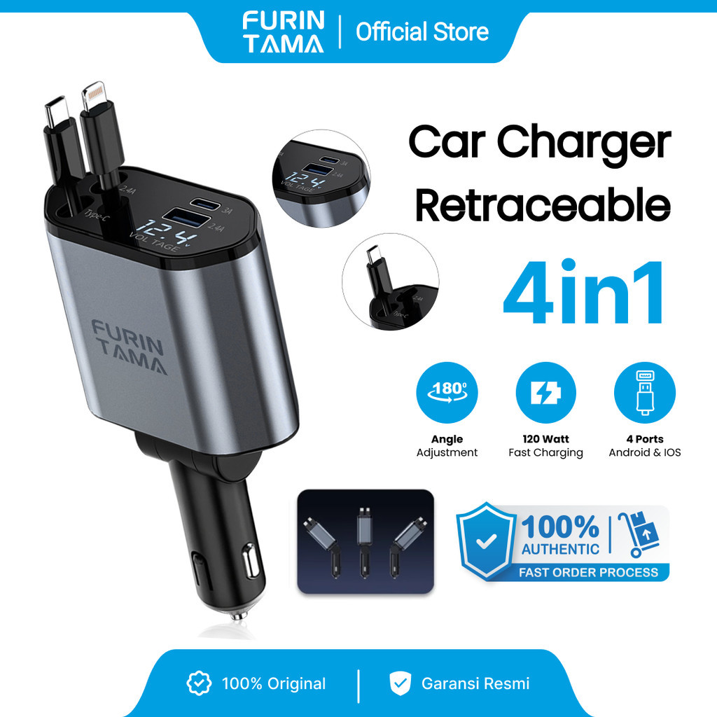 FURINTAMA Car Charger Mobil 4 in 1 Port USB IOS Android 120W