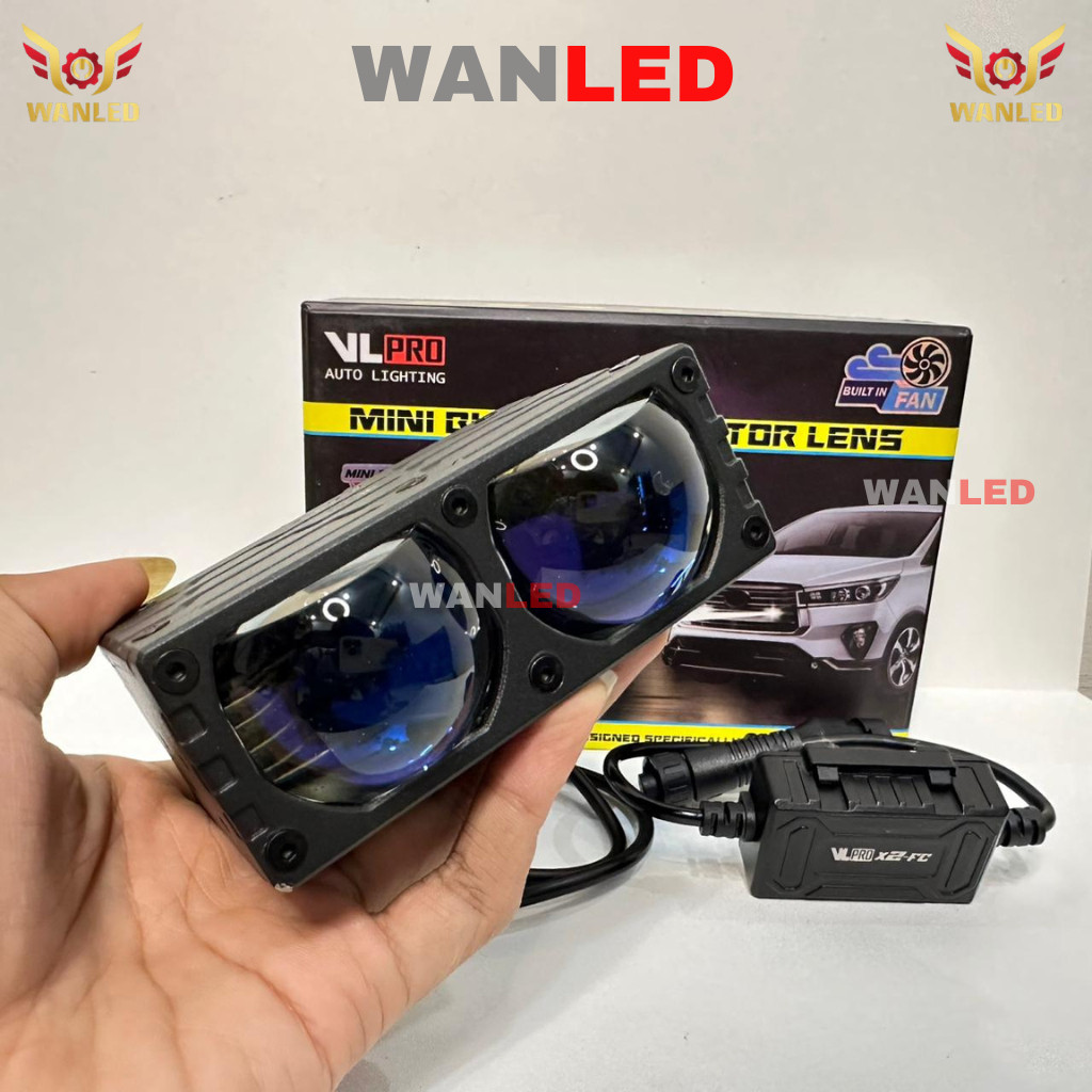 Mini projie Sinar Biled VLPRO X2-FC Flat Cut off Blue Lens Lampu tembak Headlight Hi Low 12V Putih
