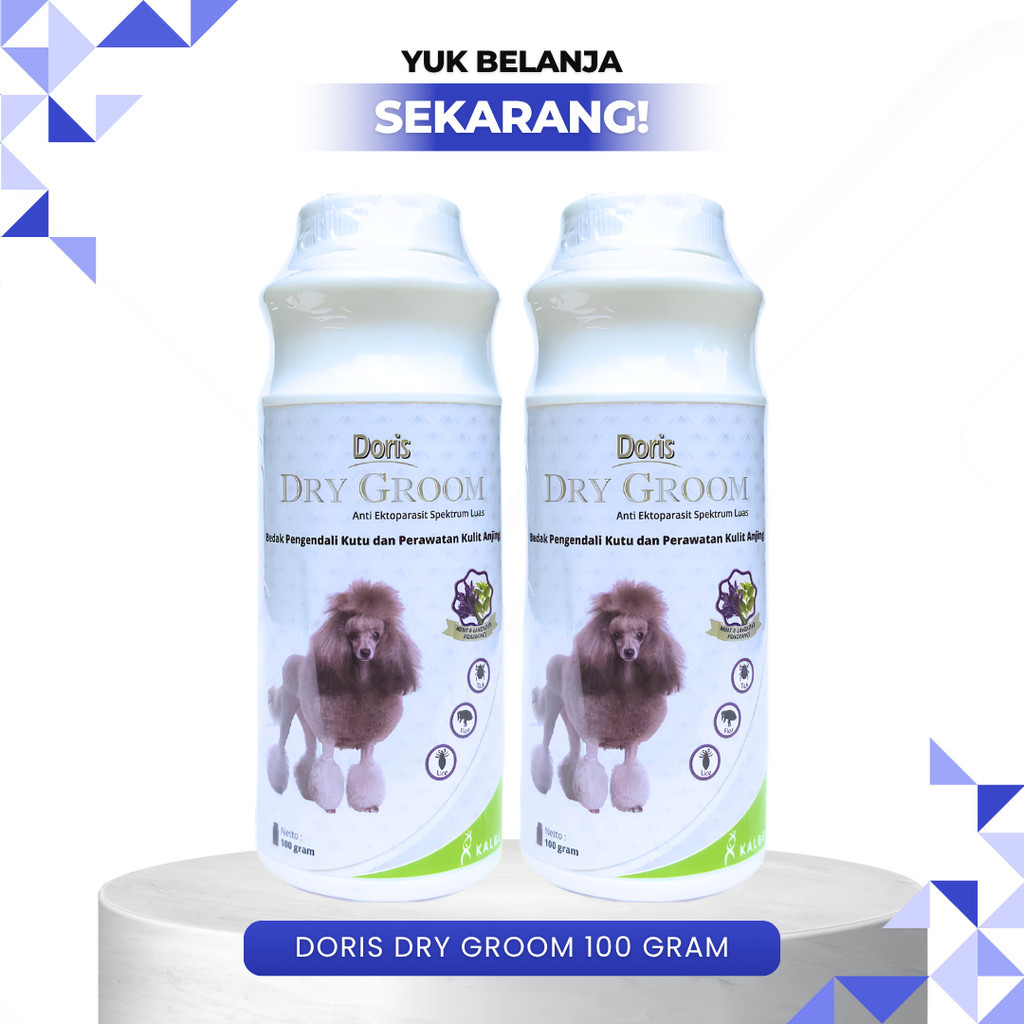 DORIS DRY GROOM 100 GRAM - Bedak Grooming Anti Kutu Gatal & Jamur Serta Rawat Kulit Untuk Anjing Pup