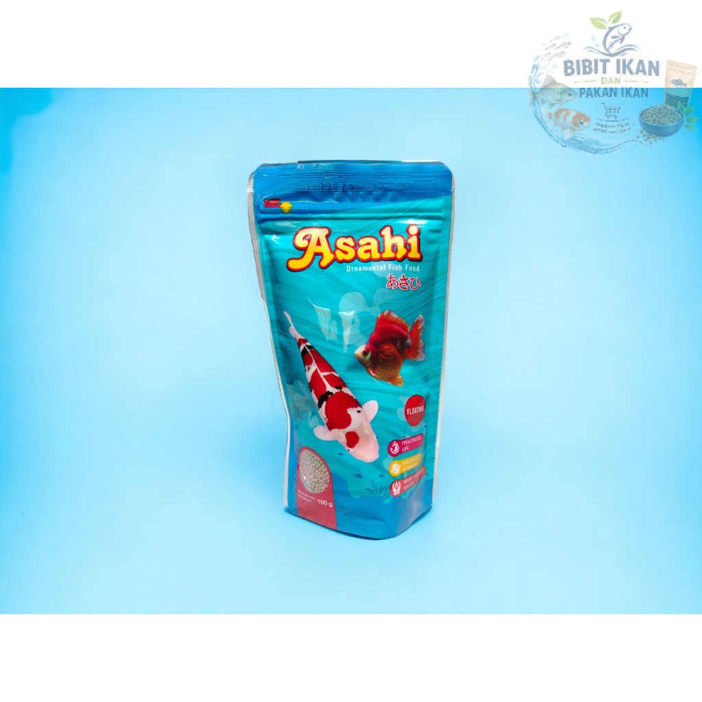 asahi 100gr 100 gr makanan pakan pelet ikan koki , koi hias floating type / bibit ikan di bandung