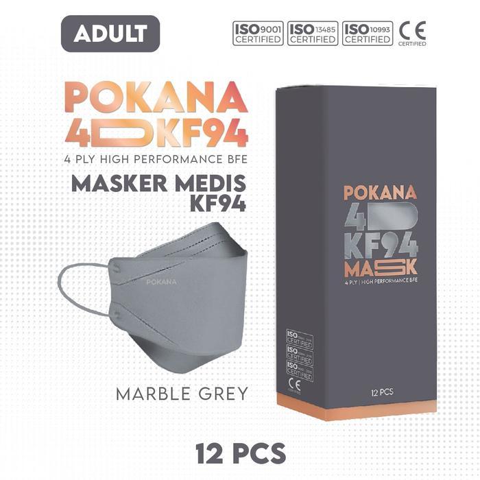 Pokana 4D KF94 Mask / Masker Pokana 4D KF94 isi 12 pcs - Solid Grey